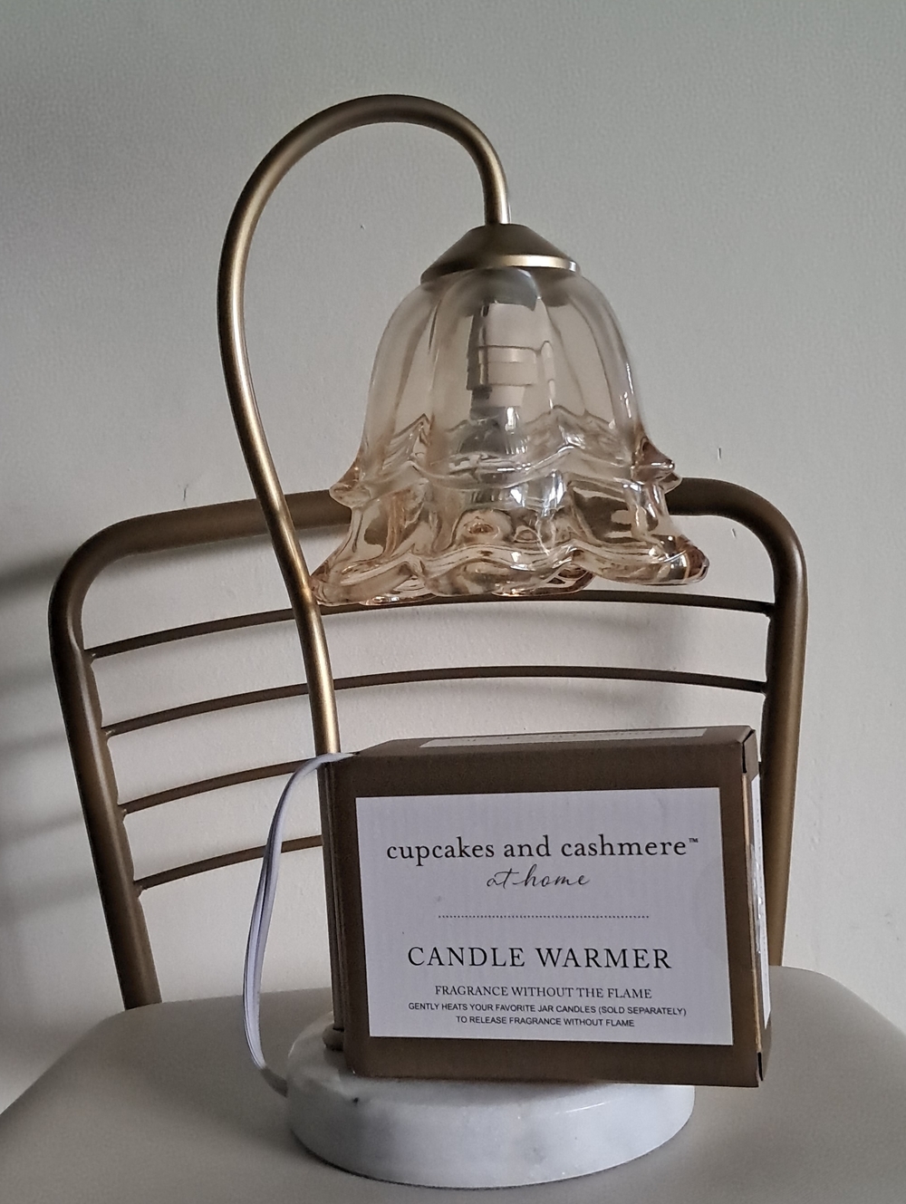 cupcakes & cashmere Amber Glass and Gold-Tone Candle Warmer with Marble Base